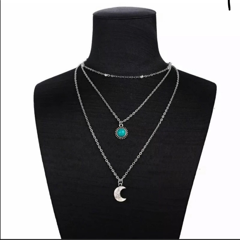 moon silver multi-strand necklace turquoise